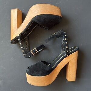 Maje sandals compensee |studded wooden 70s style platform shoe| size 38/8